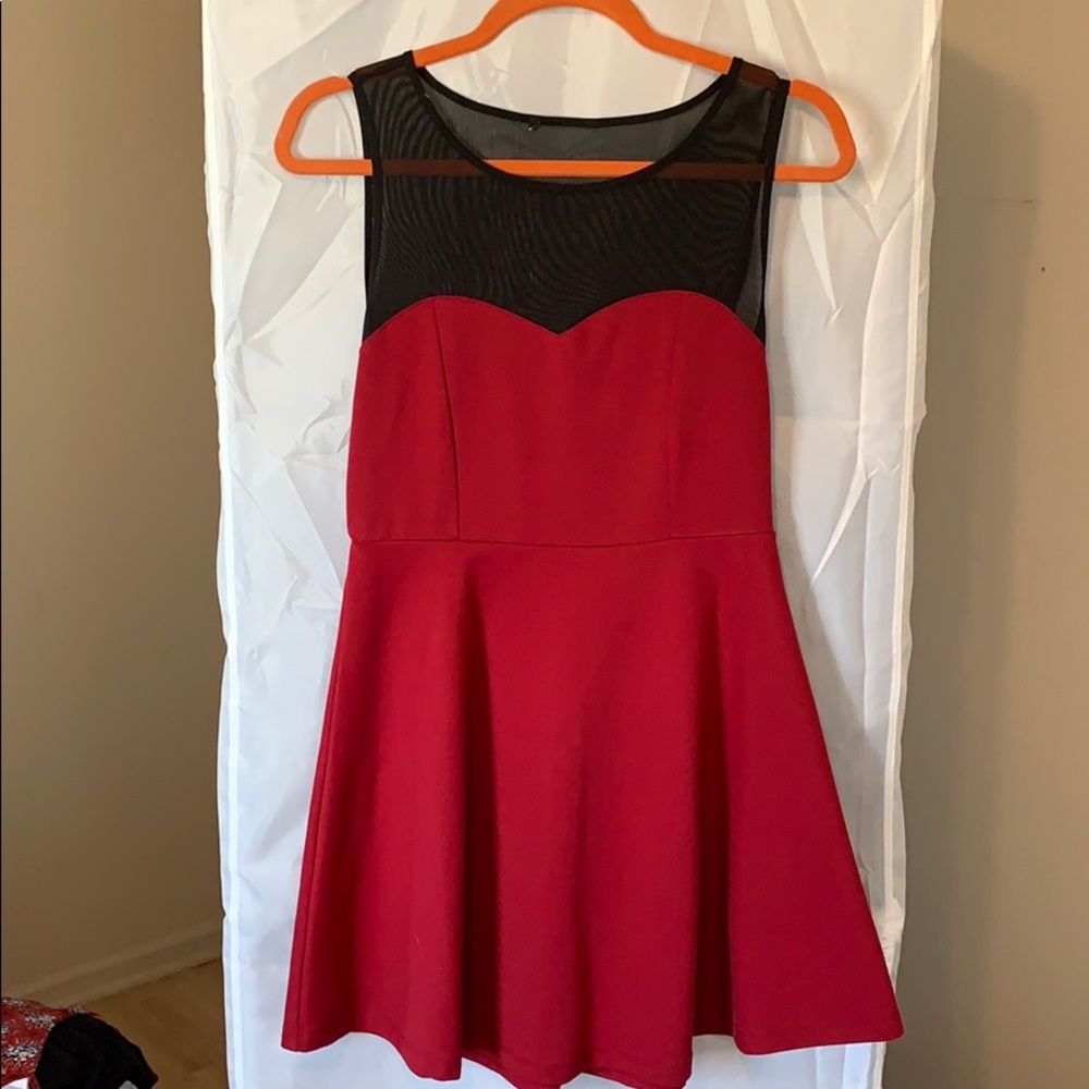 Red dress with black mesh on front and back